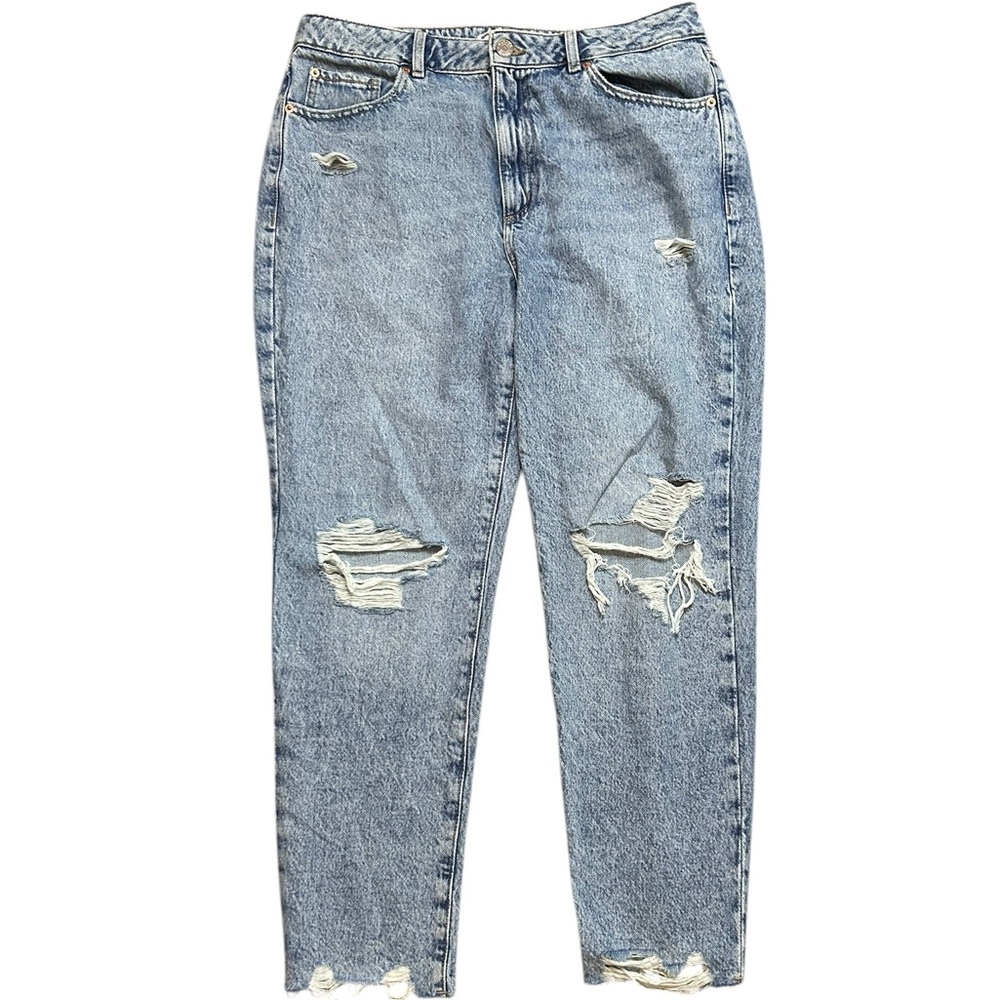 Garage Denim Mom Jeans Women’s Size 13 High Rise Light Wash Raw Hem 31 Inseam‎